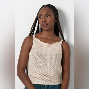 Refinery Neutral Closet Staple Crochet Square Neck Sleeveless Boho Festival Top